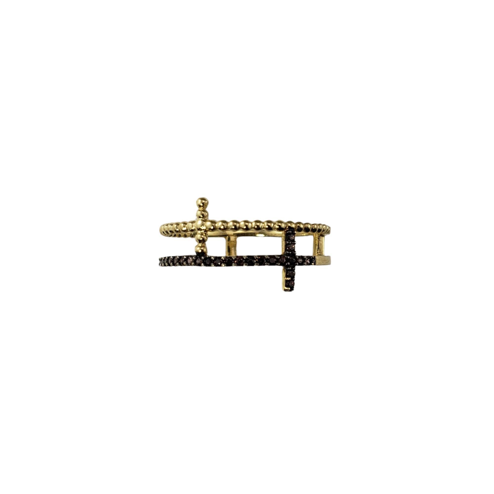14 Karat Yellow Gold and Brown Diamond Double Cross Ring Size 7.5 #18109