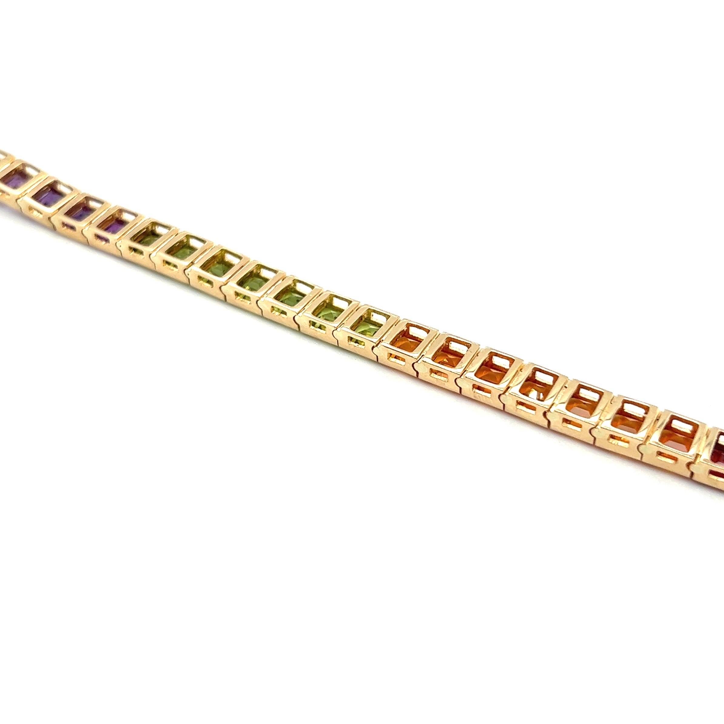 Contemporary 14 Karat Yellow Gold and Colored Gemstones Rainbow Bracelet For Sale