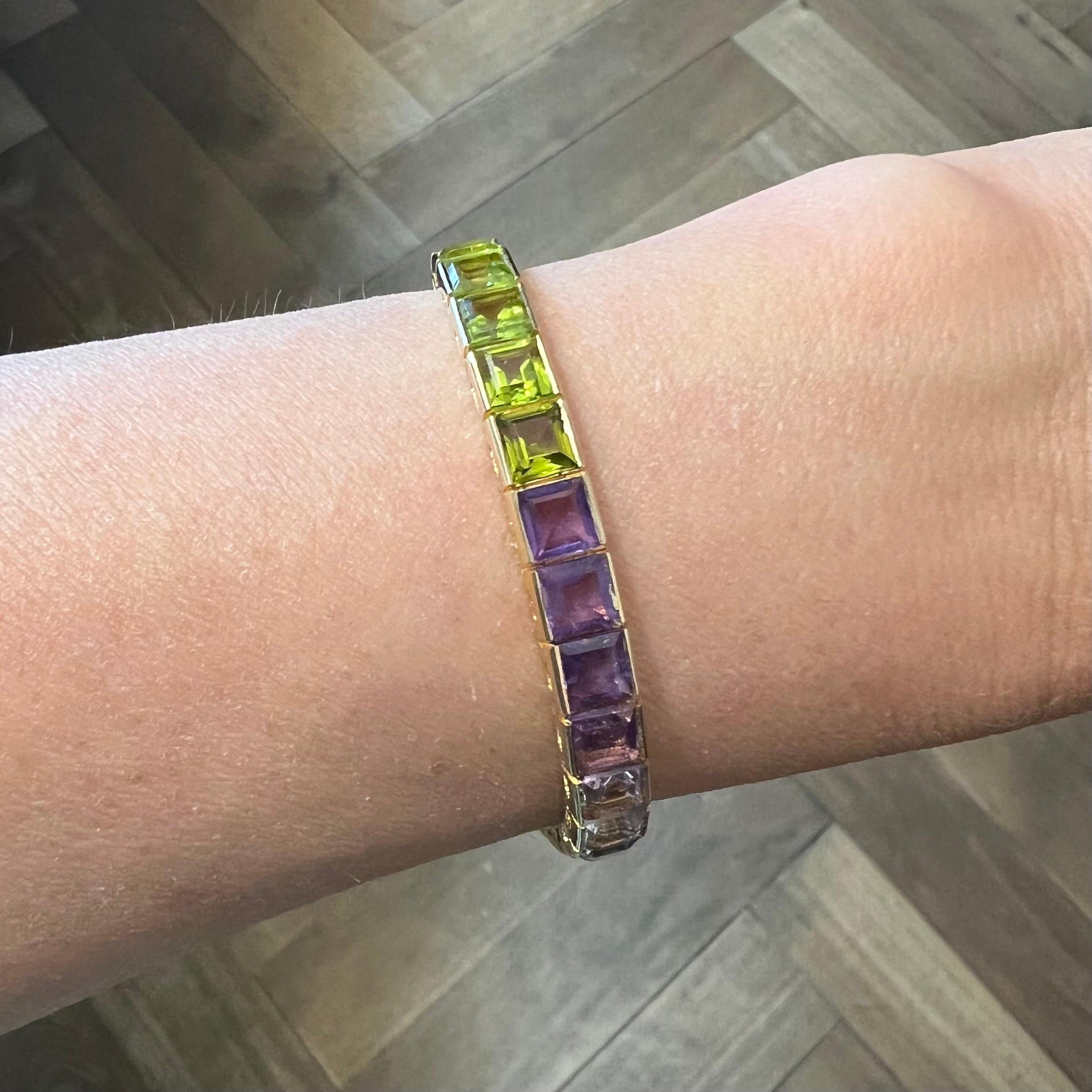 14 Karat Yellow Gold and Colored Gemstones Rainbow Bracelet For Sale 1