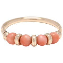 14 Karat Yellow Gold and Coral Bead Band Ring