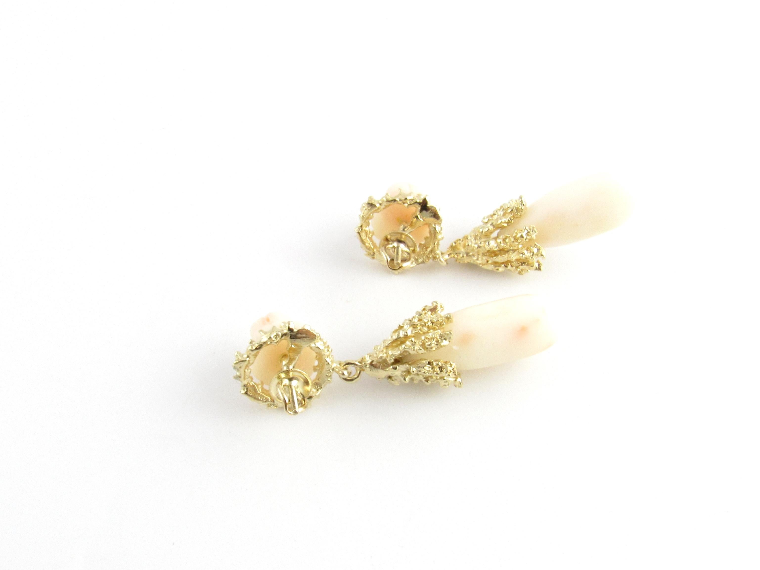 Women's 14 Karat Yellow Gold and Coral Earrings For Sale