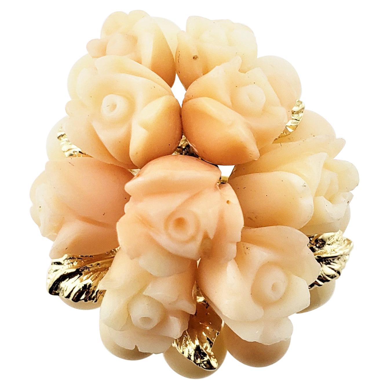 14 Karat Yellow Gold and Coral Floral Ring