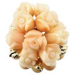 14 Karat Yellow Gold and Coral Floral Ring