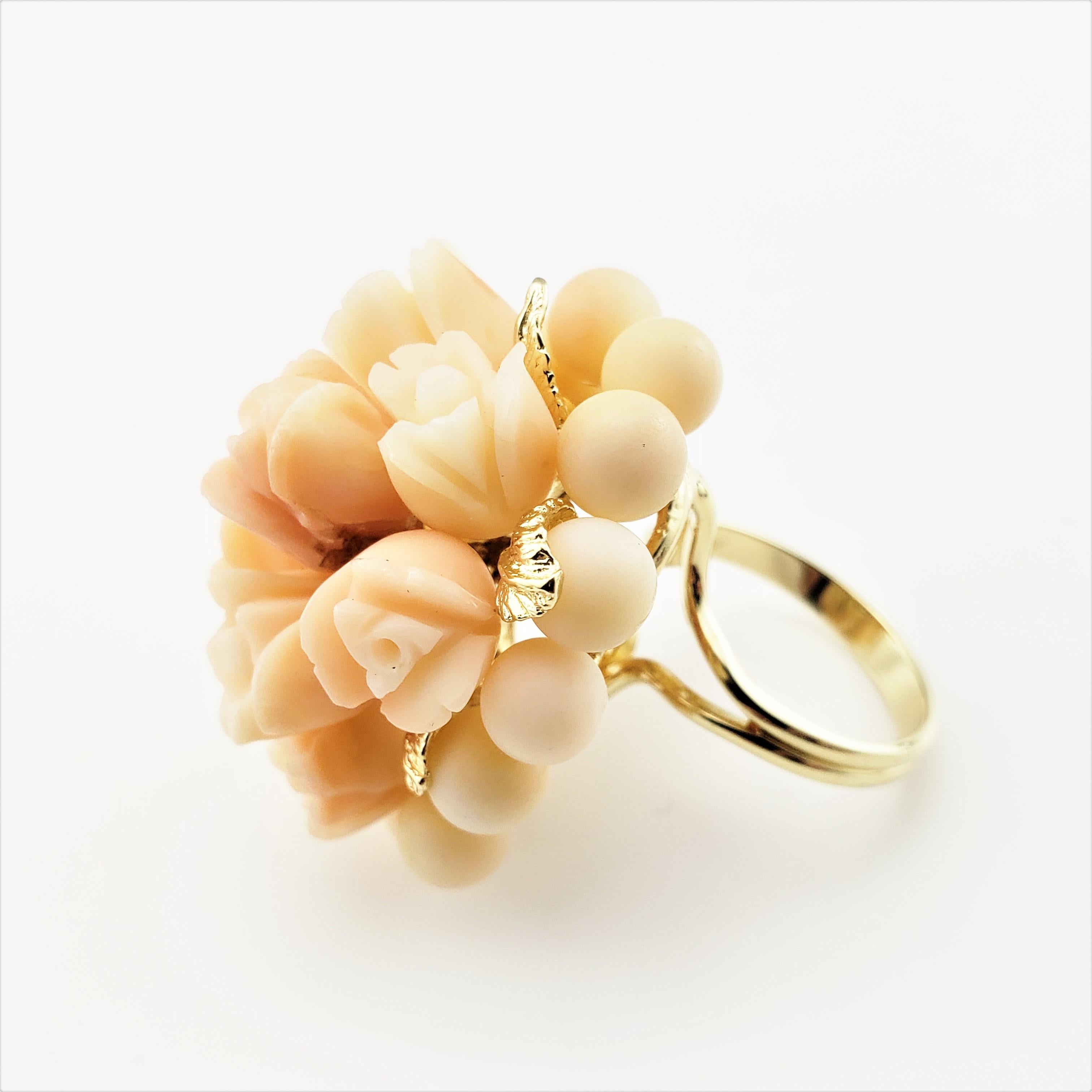 Rose Cut 14 Karat Yellow Gold and Coral Floral Ring For Sale