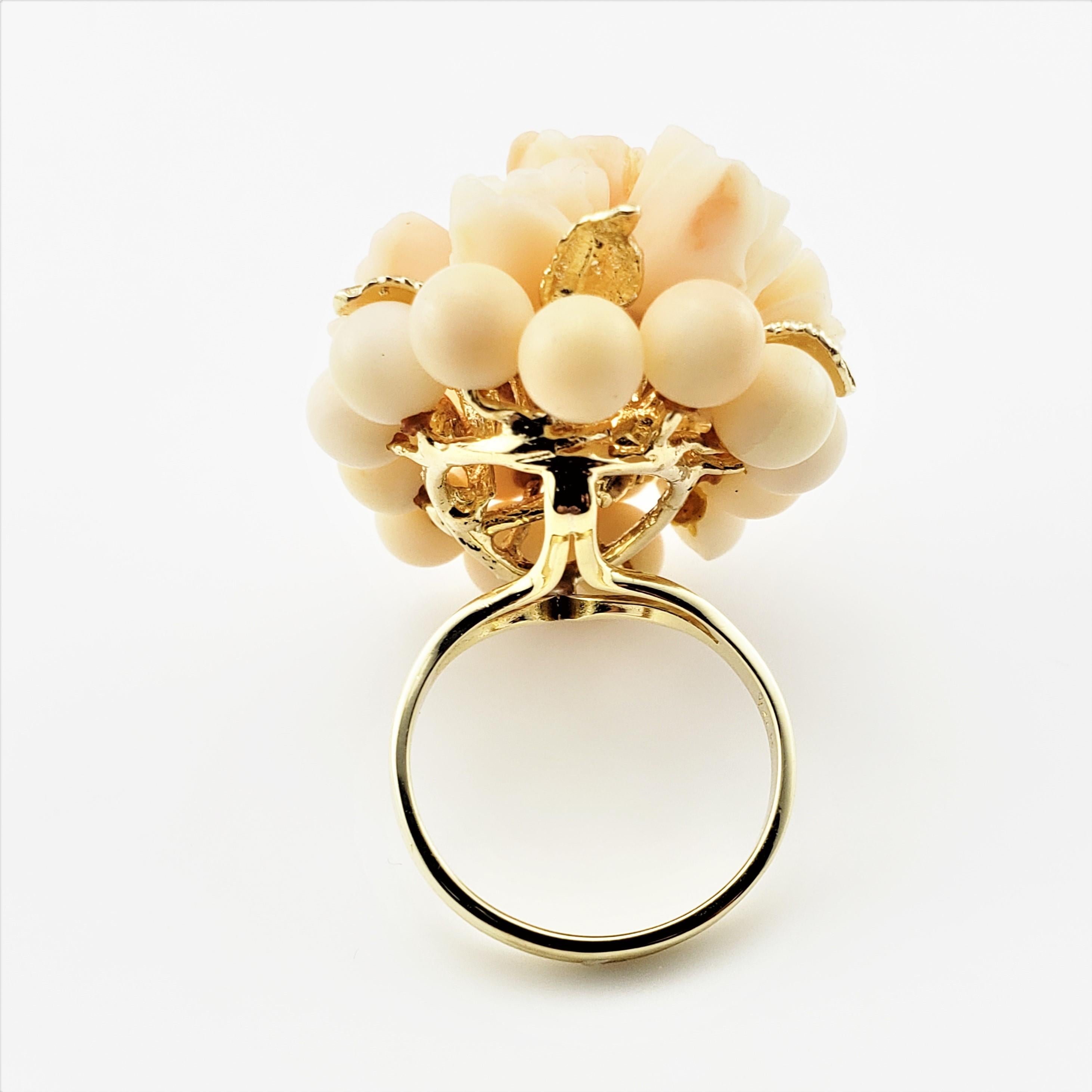 Women's 14 Karat Yellow Gold and Coral Floral Ring For Sale