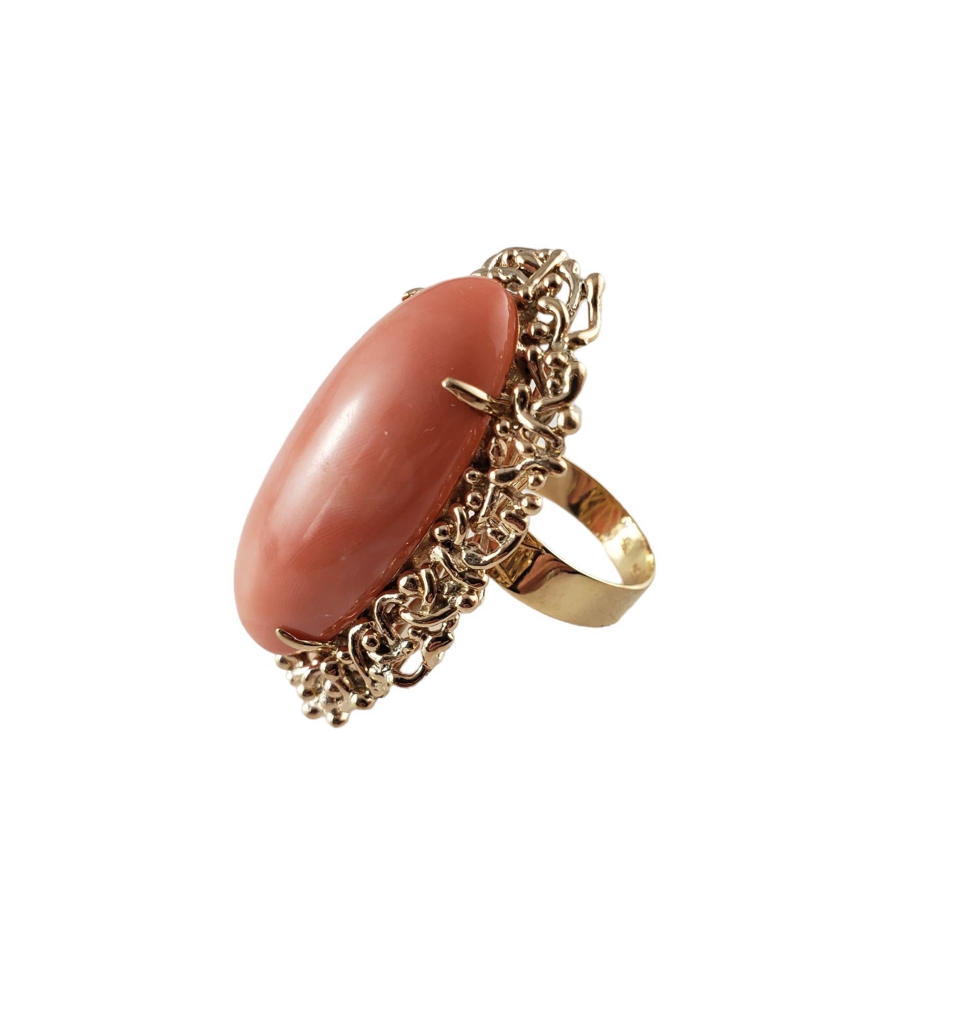 Oval Cut 14 Karat Yellow Gold and Coral Ring #14004 For Sale