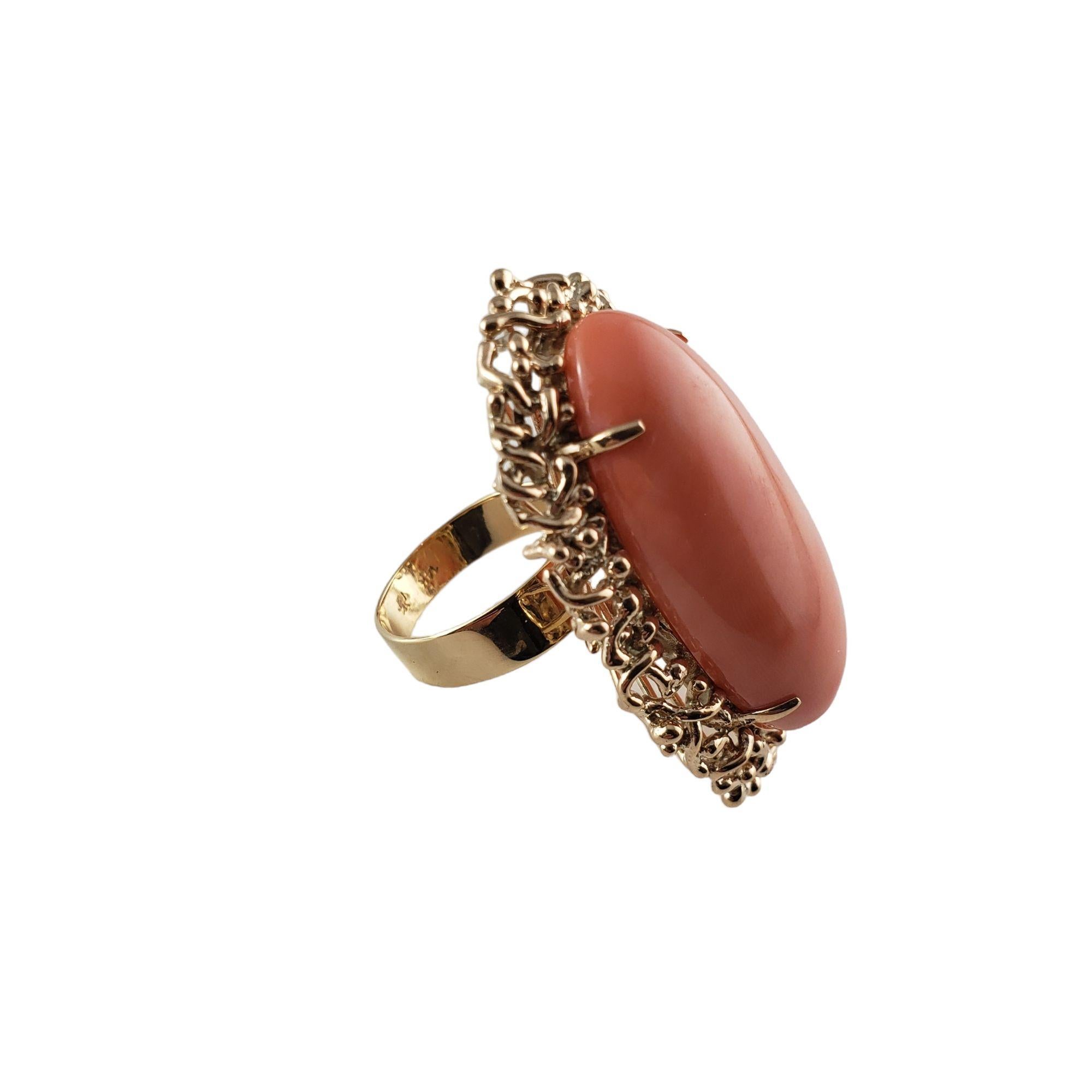 14 Karat Yellow Gold and Coral Ring #14004 In Good Condition For Sale In Washington Depot, CT