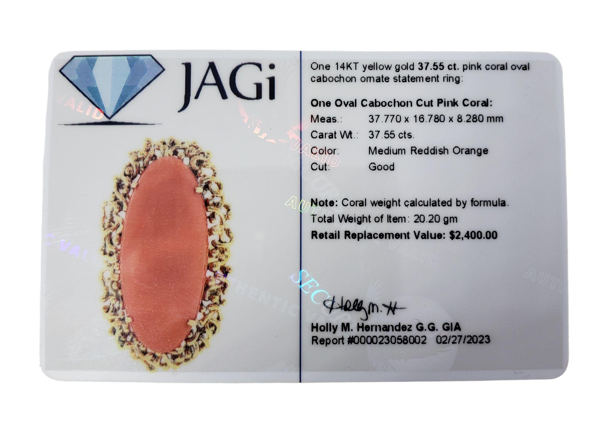 14 Karat Yellow Gold and Coral Ring #14004 For Sale 2