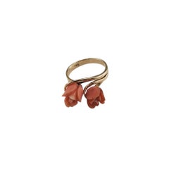 14 Karat Yellow Gold and Coral Rose Ring Size 6.5 #18971