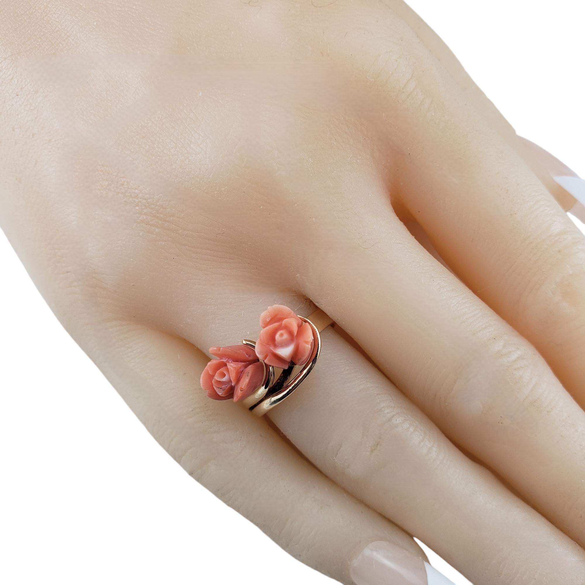 14 Karat Yellow Gold and Coral Rose Ring Size 6.5 #18971 For Sale 2