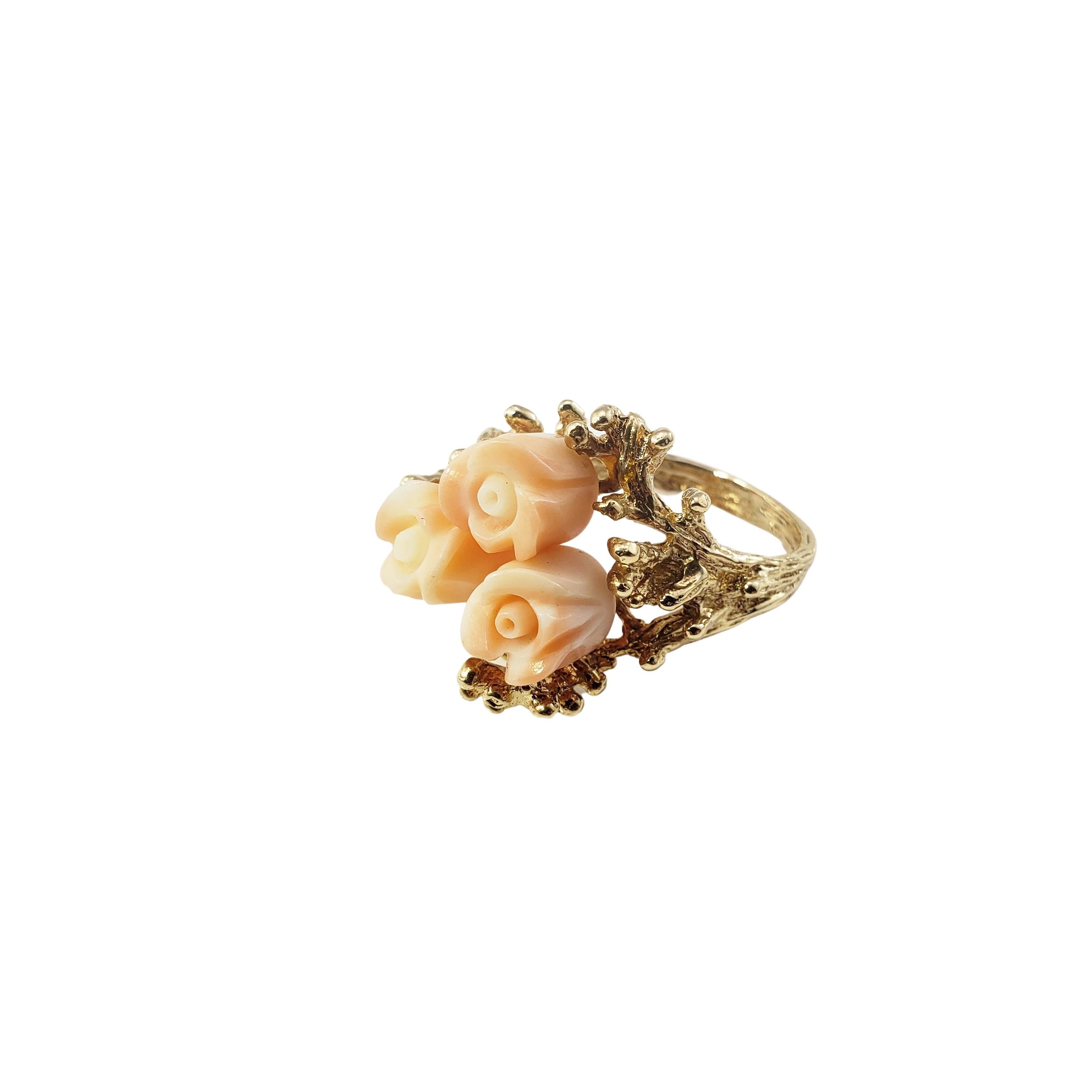 Women's 14 Karat Yellow Gold and Coral Rose Ring Size 7 For Sale