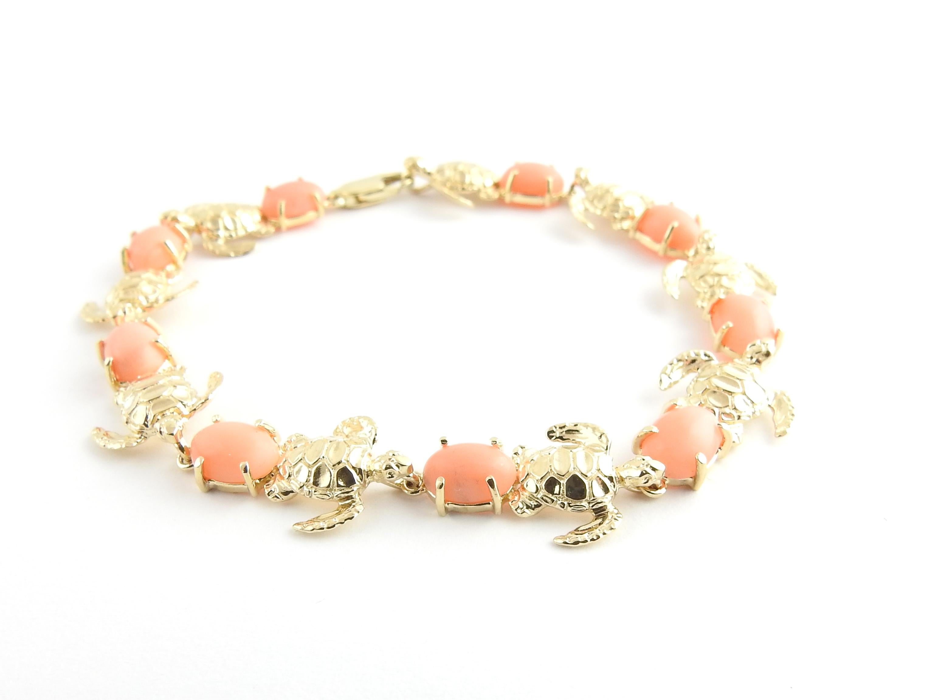 14 Karat Yellow Gold and Coral Sea Turtle Bracelet In Good Condition In Washington Depot, CT