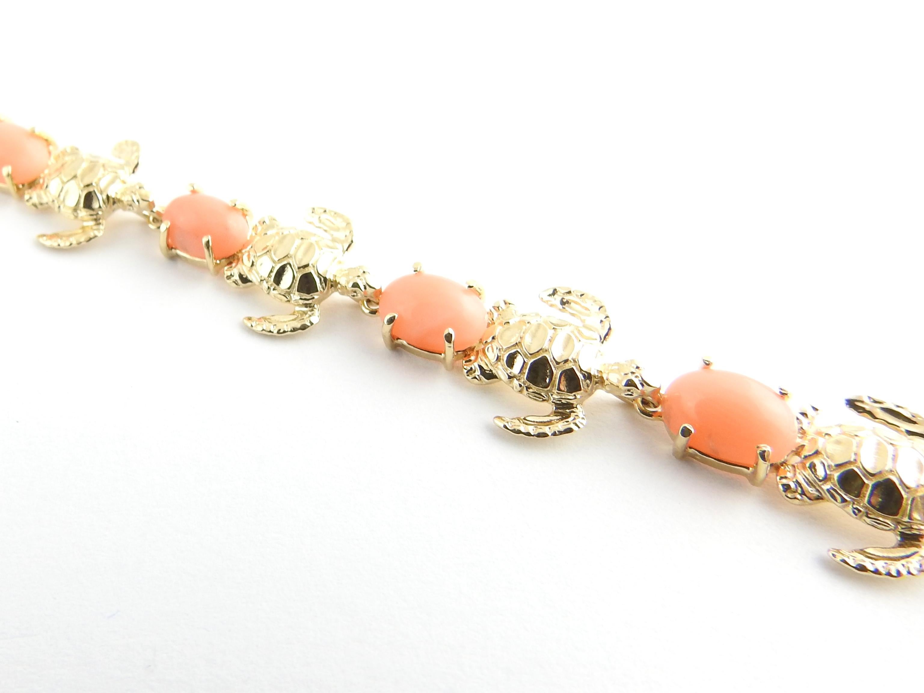 14 Karat Yellow Gold and Coral Sea Turtle Bracelet 1