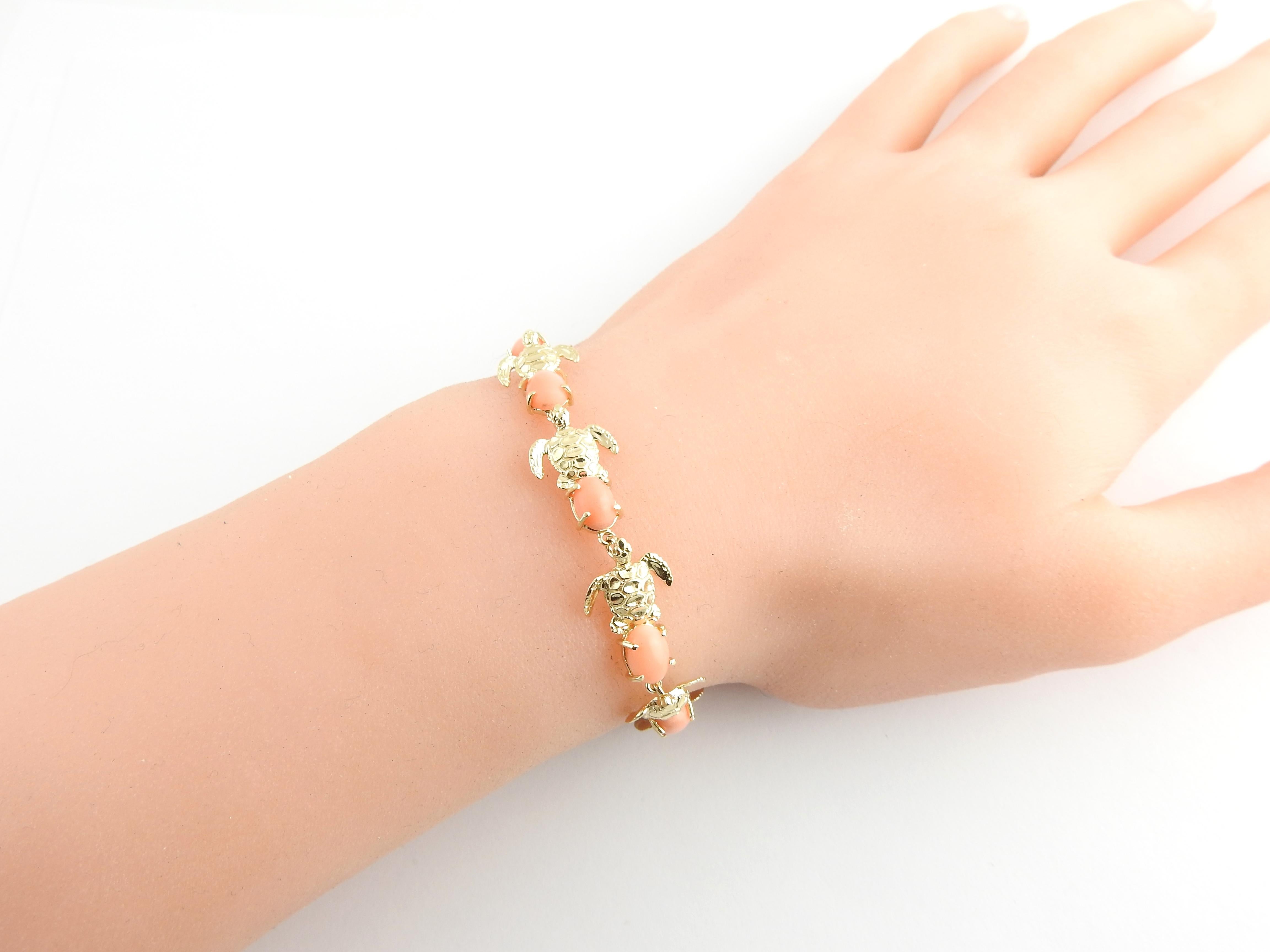 14 Karat Yellow Gold and Coral Sea Turtle Bracelet 3