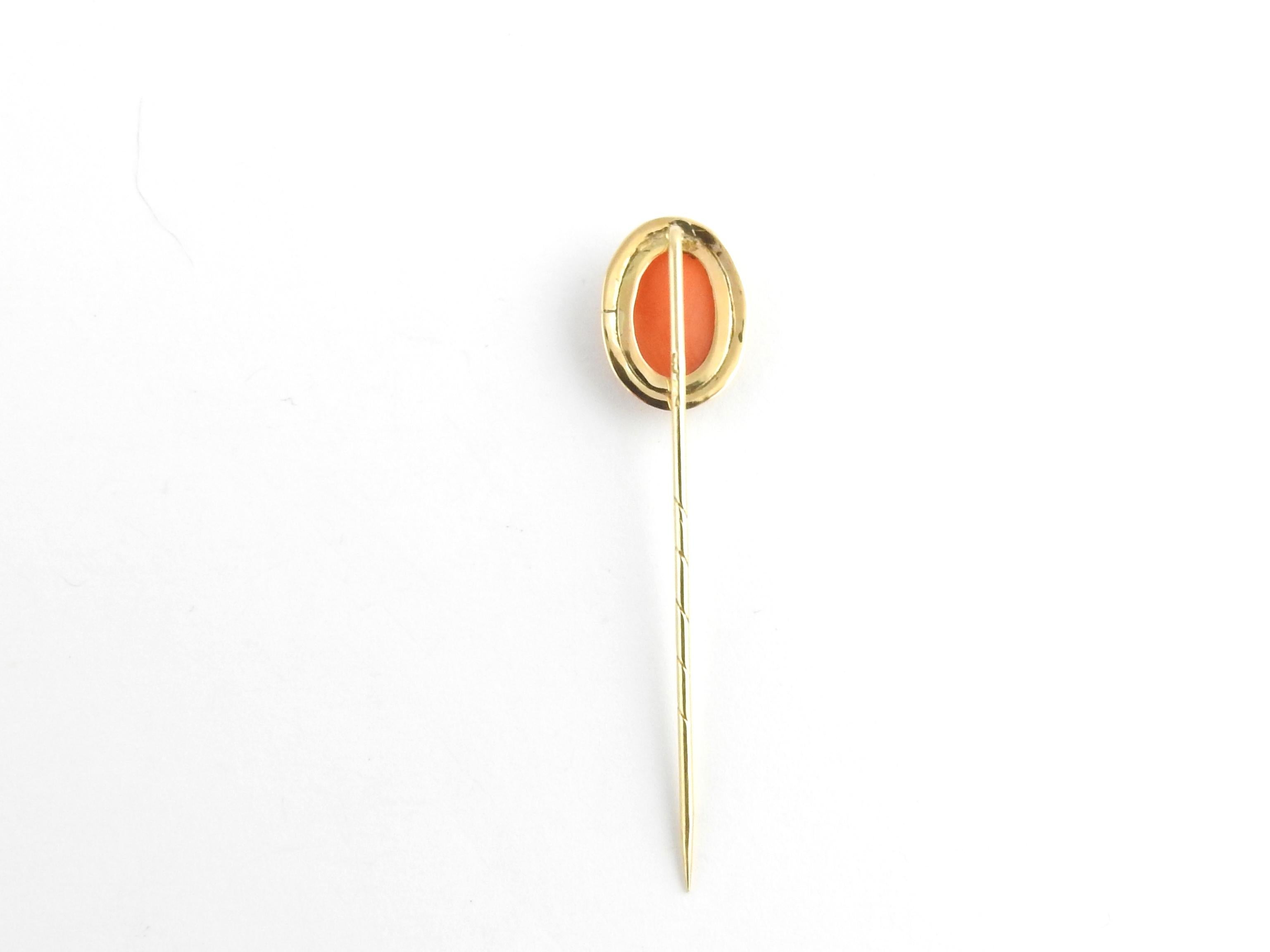 Women's 14 Karat Yellow Gold and Coral Stick Pin