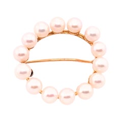 14 Karat Yellow Gold and Cultured Pearl Circle / Eternity Brooch