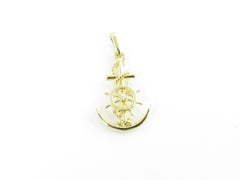 14 Karat Yellow Gold and Diamond Anchor and Ship's Wheel Pendant