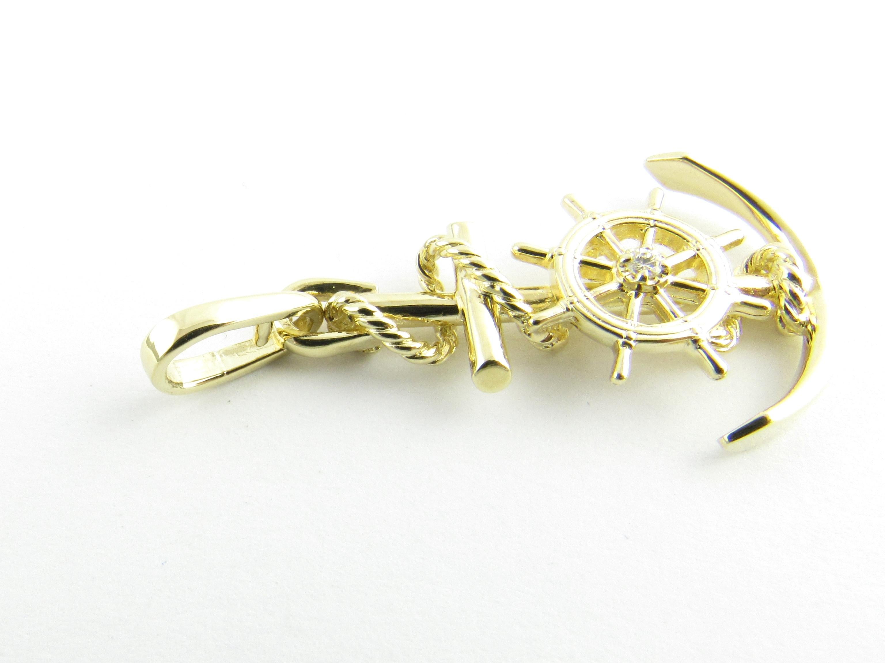 Women's 14 Karat Yellow Gold and Diamond Anchor and Ship's Wheel Pendant