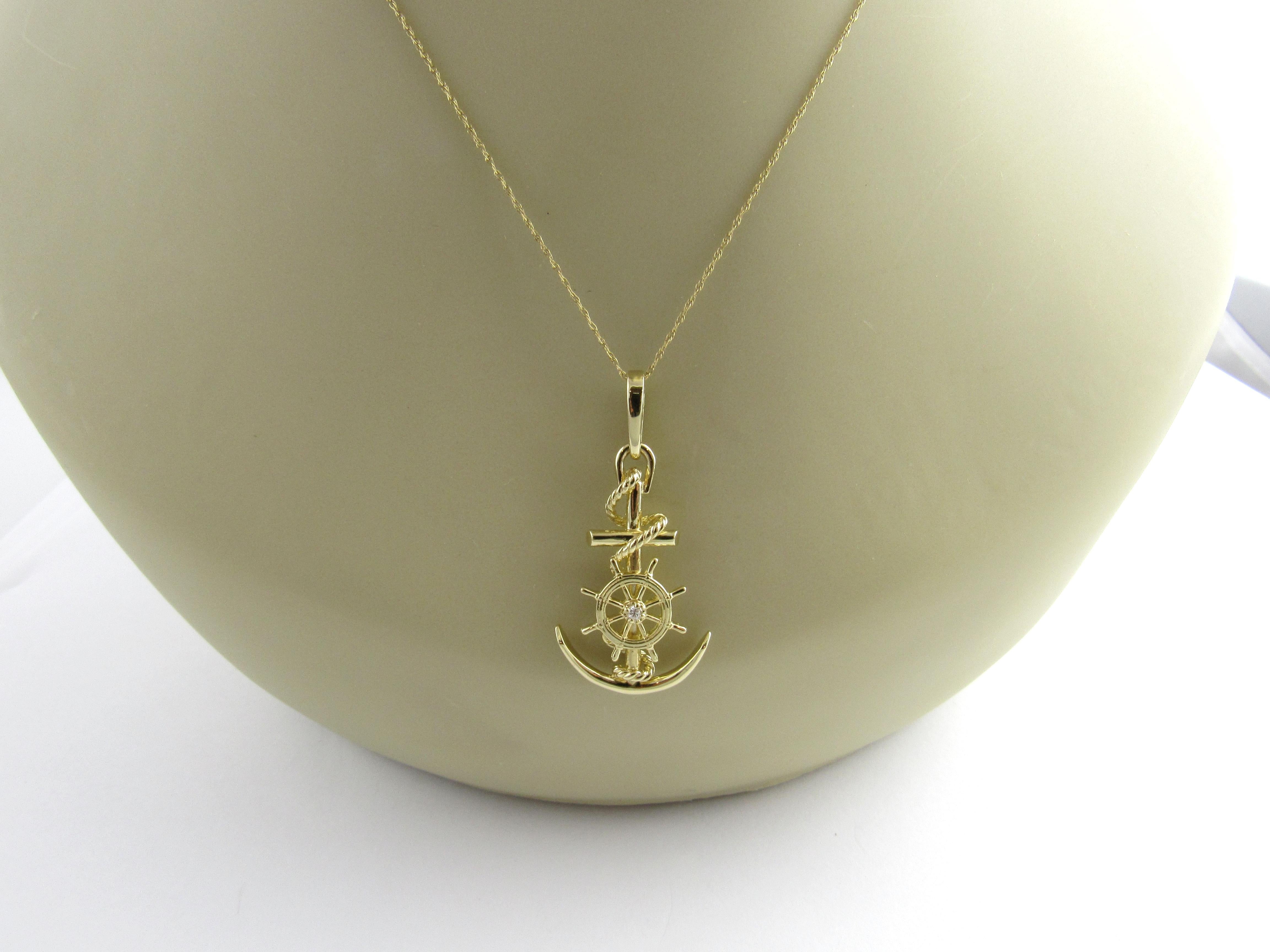 14 Karat Yellow Gold and Diamond Anchor and Ship's Wheel Pendant 3