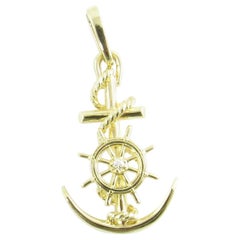 14 Karat Yellow Gold and Diamond Anchor and Ship's Wheel Pendant