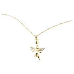 14 Karat Yellow Gold and Diamond Angel Necklace