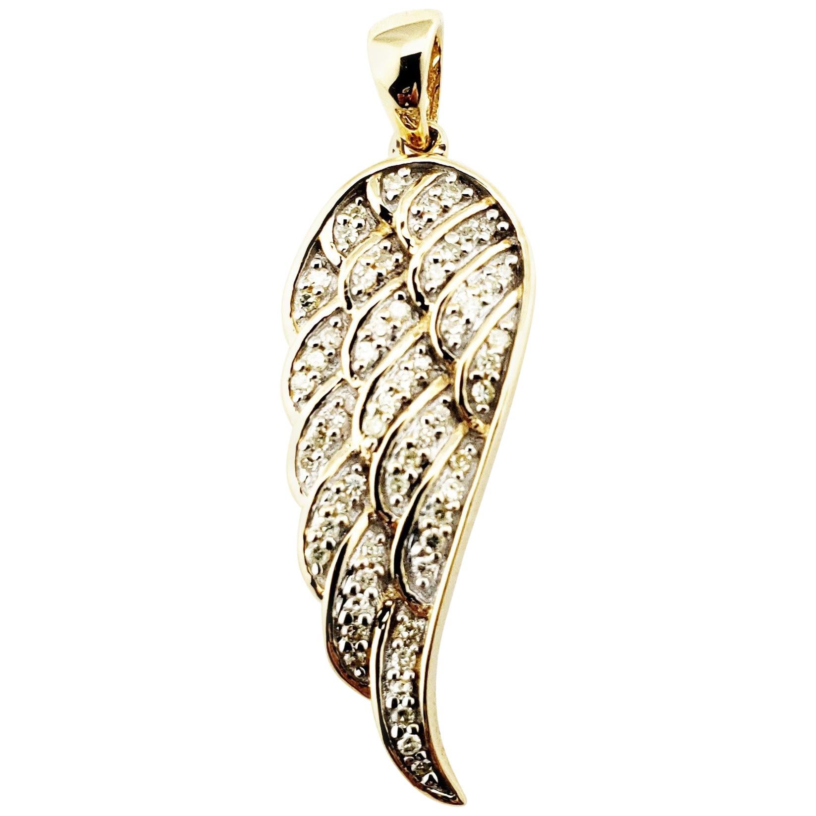 14k Yellow Gold Sparkle-Cut Open Angel Wing Pendant - High Polished Charm