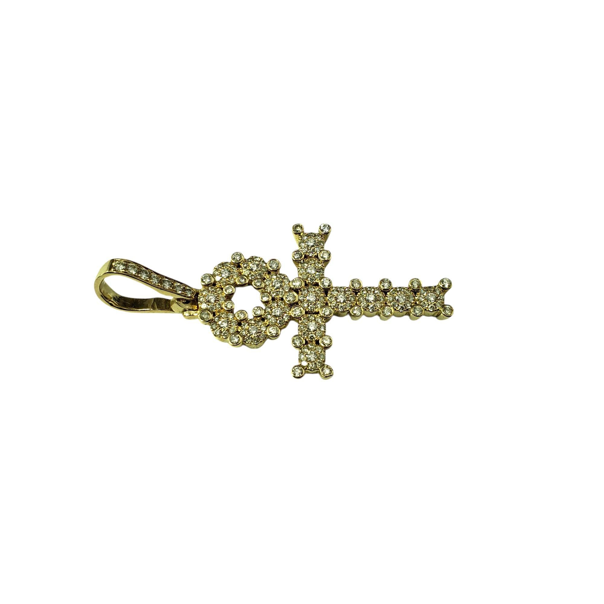 Modern 14 Karat Yellow Gold and Diamond Ankh Cross Pendant #21254 For Sale
