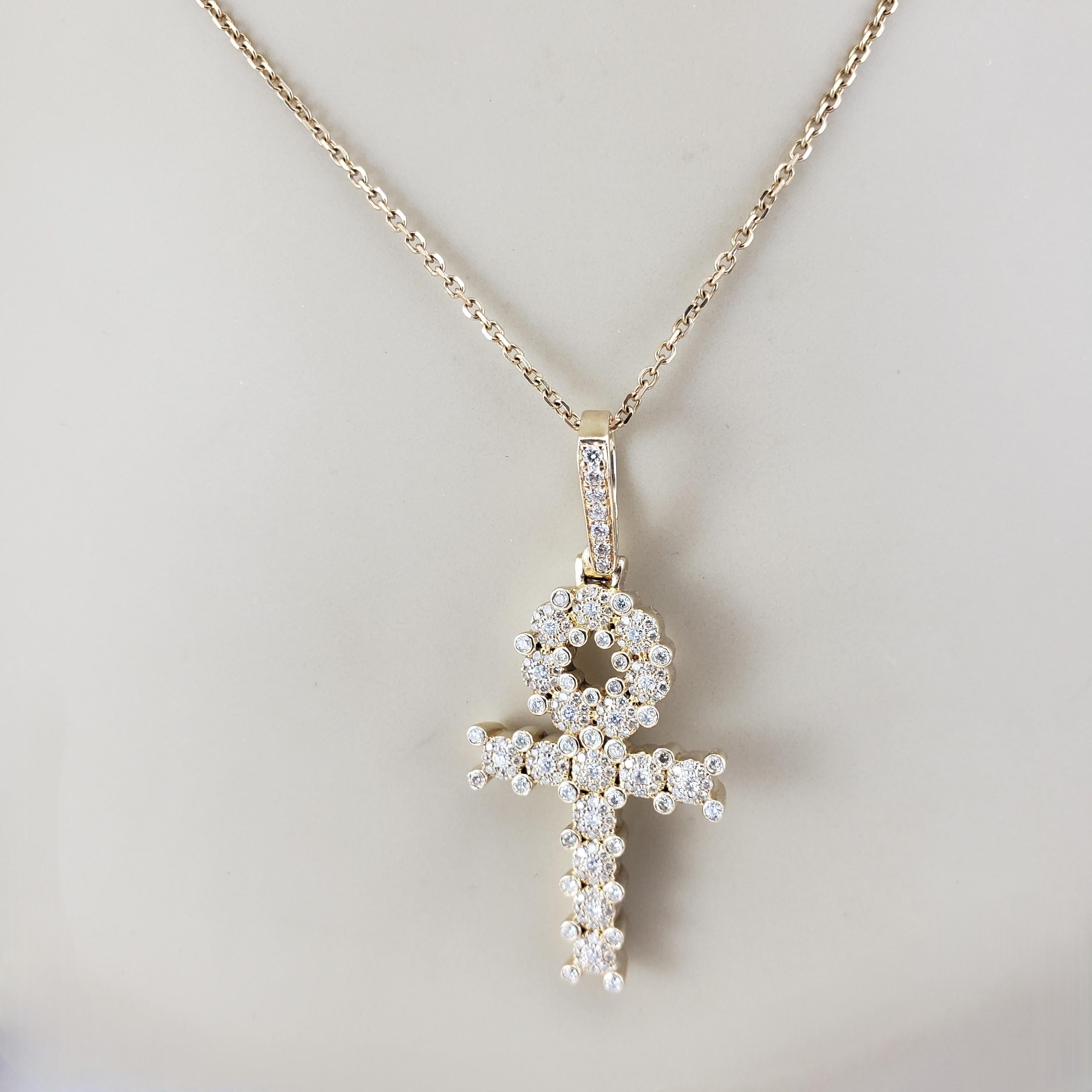 14 Karat Yellow Gold and Diamond Ankh Cross Pendant #21254 For Sale 2