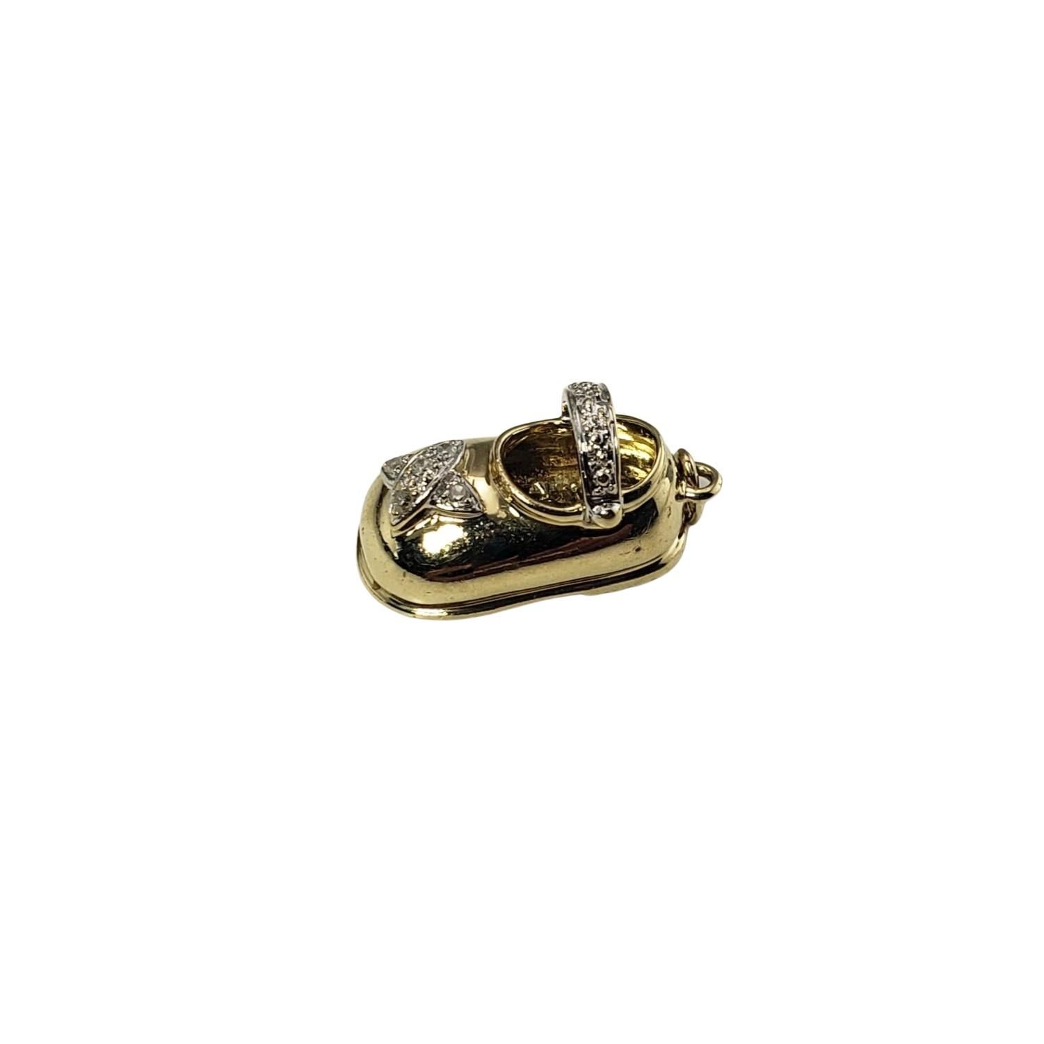 Brilliant Cut 14 Karat Yellow Gold and Diamond Baby Shoe Charm #12766 For Sale