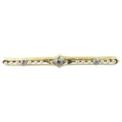 14 Karat Yellow Gold and Diamond Bar Brooch or Pin