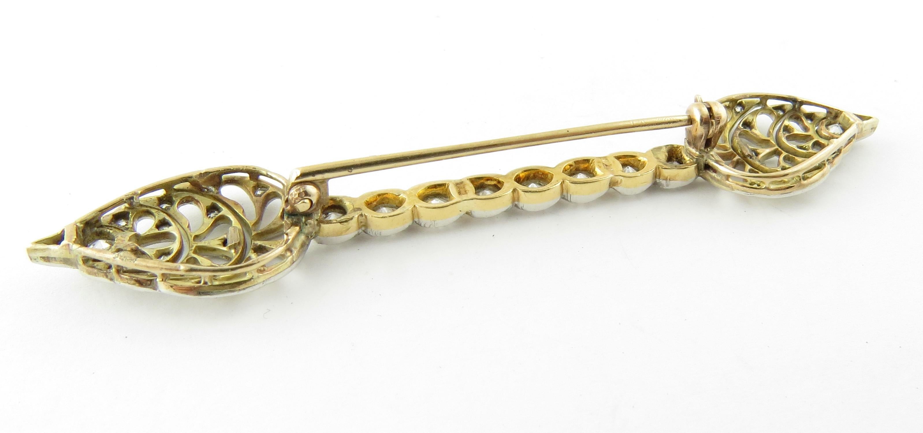 Women's 14 Karat Yellow Gold and Diamond Bar Brooch Pin Old Miner Diamonds