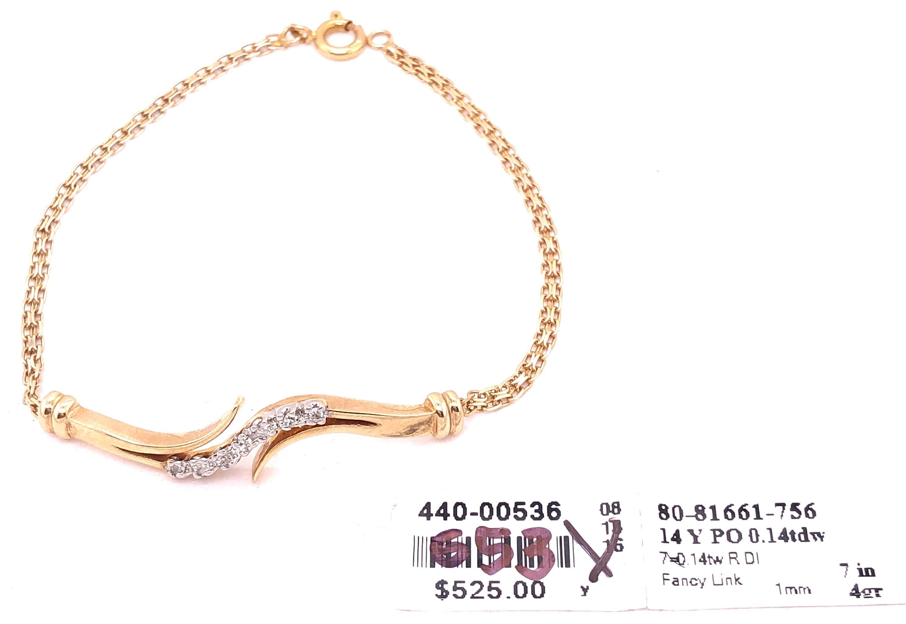 Bracelet en or jaune 14 carats et diamants 0,14 ct. pt. en vente 3