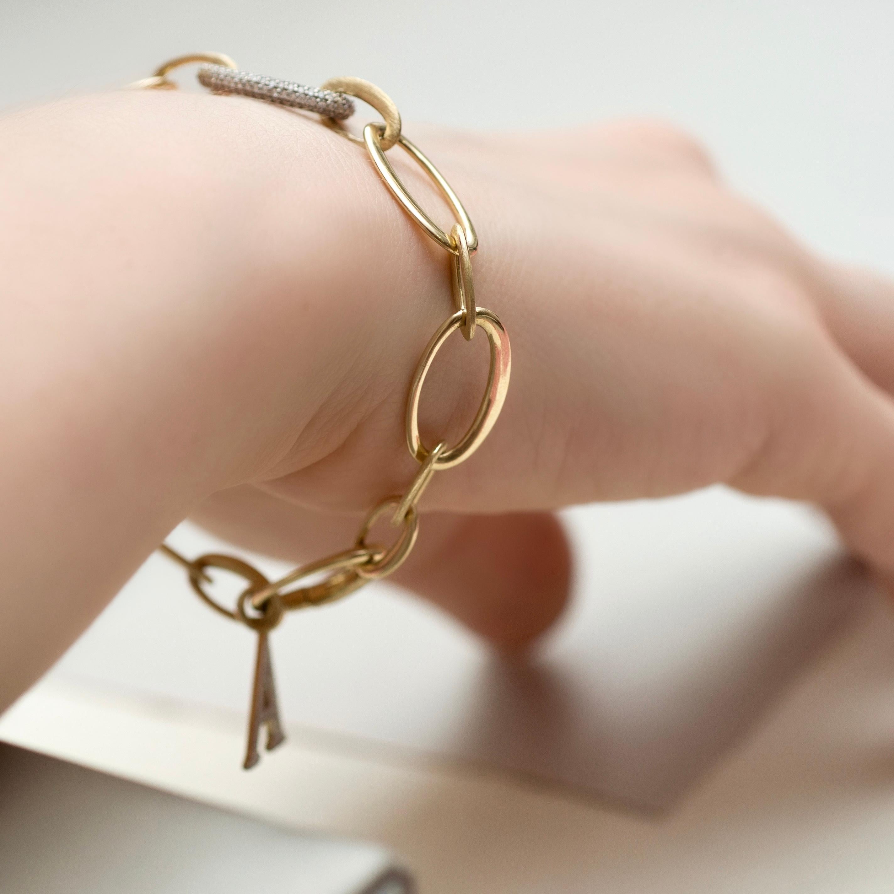 Modern 14 Karat Yellow Gold and Diamond Bracelet For Sale