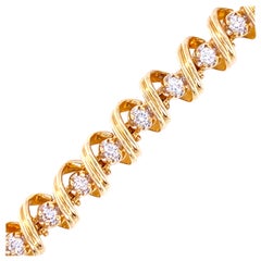 Vintage 14 Karat Yellow Gold and Diamond Bracelet