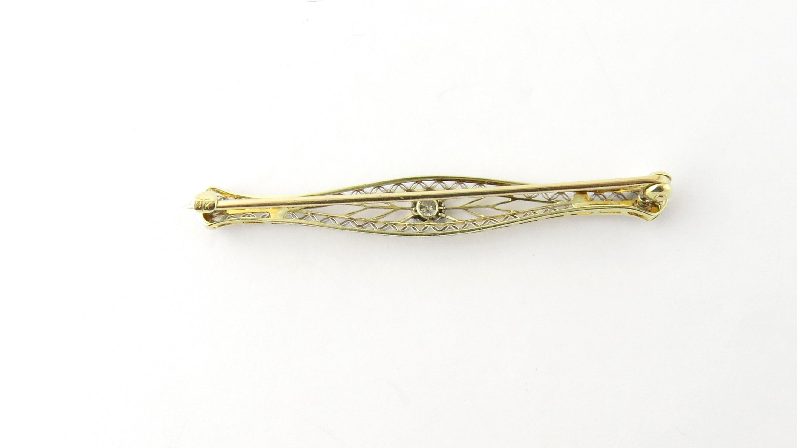 Round Cut 14 Karat Yellow and White Gold and Diamond Brooch or Pin For Sale