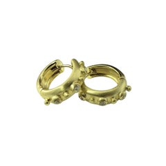 14 Karat Yellow Gold and Diamond Brushed Hoop Earrings #21820