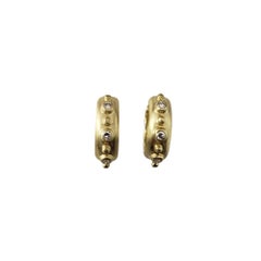 14 Karat Yellow Gold and Diamond Brushed Hoop Earrings #21820