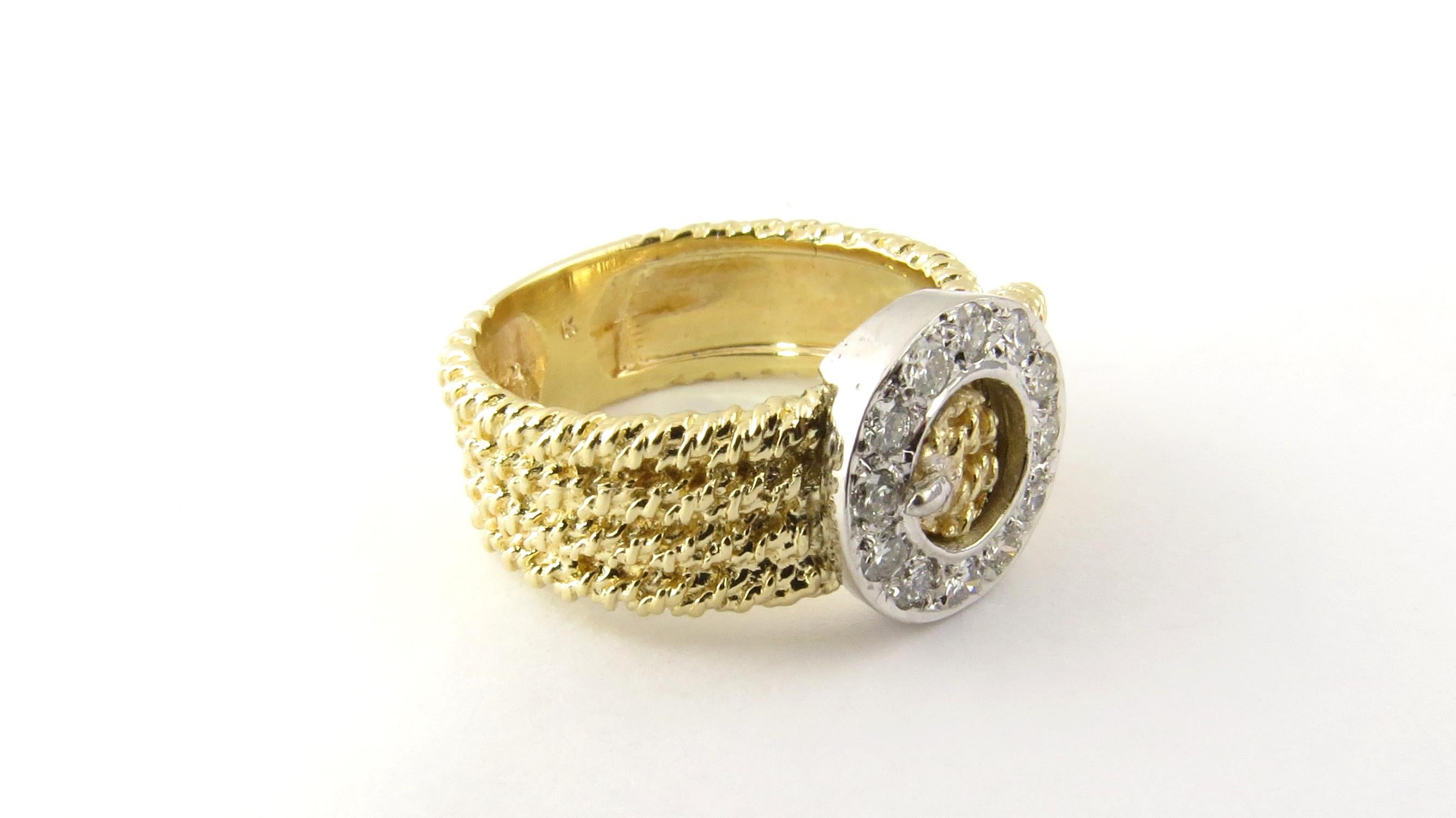 Women's 14 Karat Yellow Gold and Diamond Buckle Ring