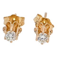 Retro 14 Karat Yellow Gold and Diamond Buttercup Stud Earrings, circa 1970s