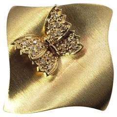 Vintage 14 Karat Yellow Gold and Diamond Butterfly Ring Size 7