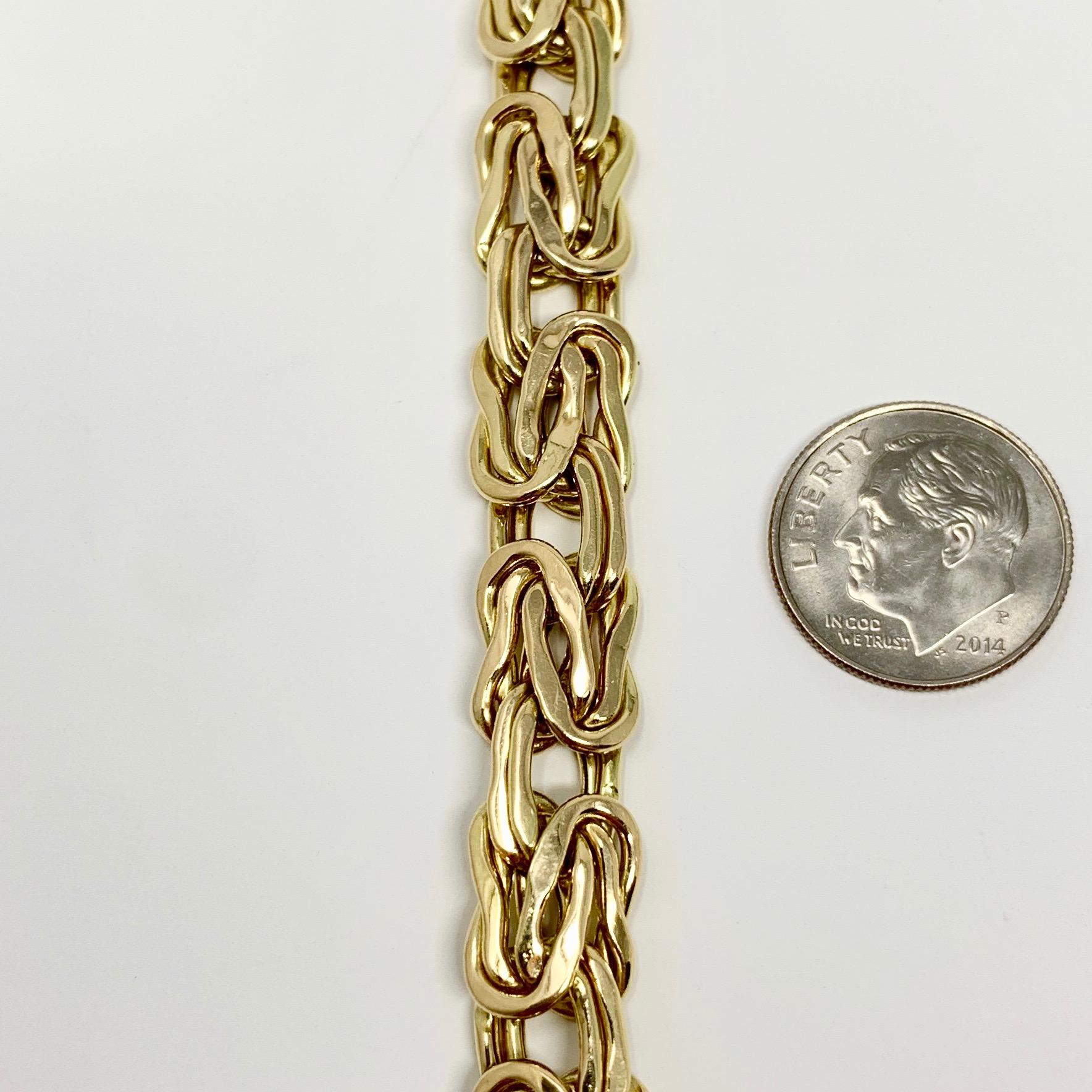 14 Karat Yellow Gold and Diamond Byzantine Link Chain Bracelet In Good Condition In Guilford, CT