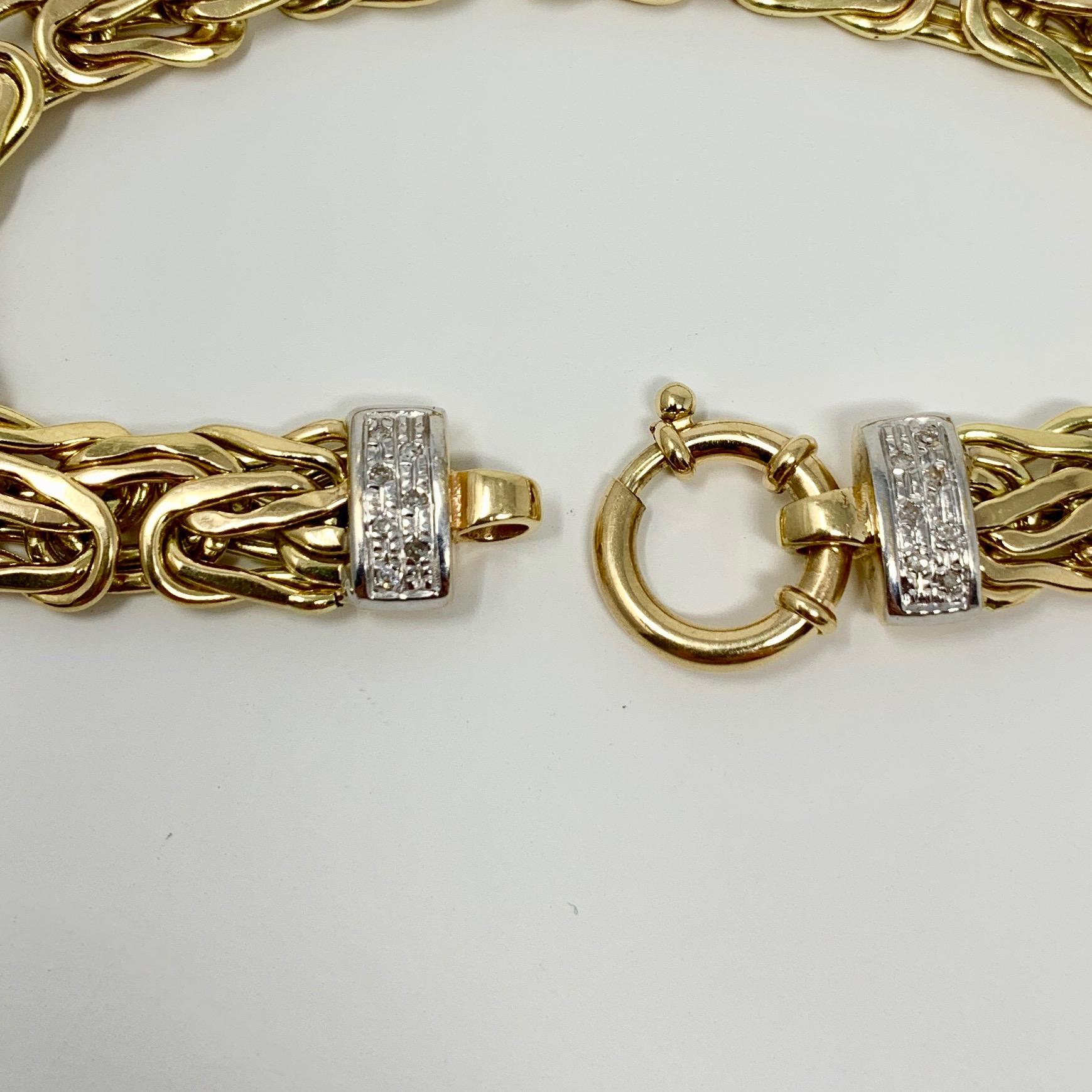 14 Karat Yellow Gold and Diamond Byzantine Link Chain Bracelet 1