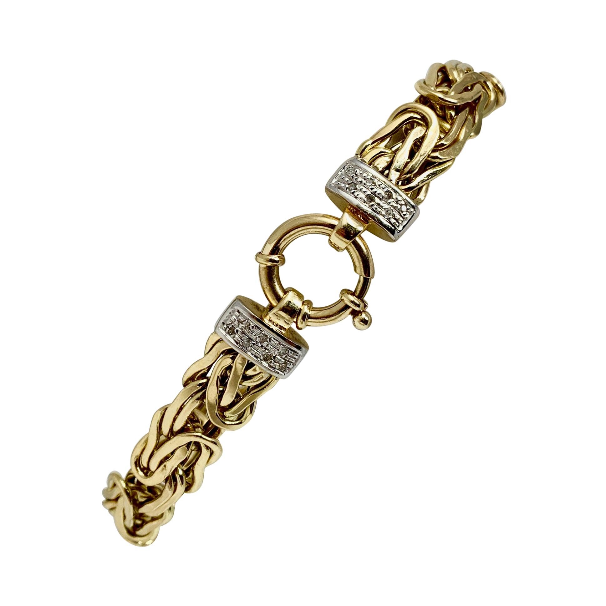 14 Karat Yellow Gold and Diamond Byzantine Link Chain Bracelet