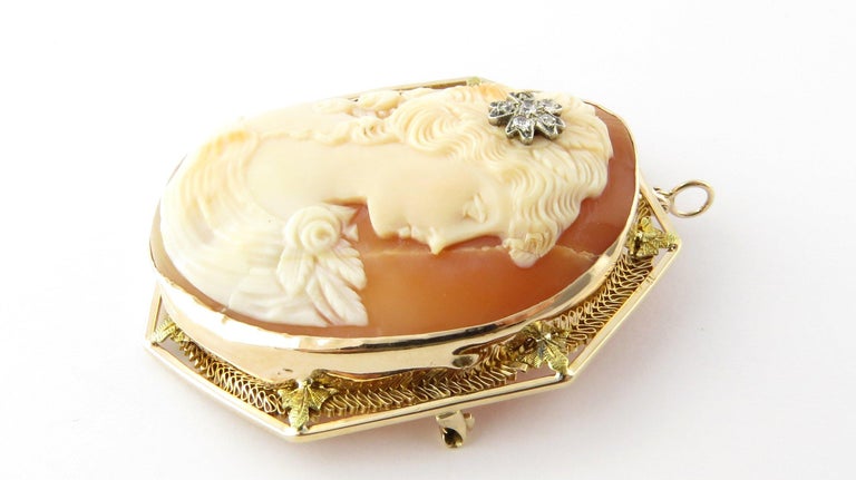 14 Karat Yellow Gold and Diamond Cameo Brooch or Pendant For Sale at ...