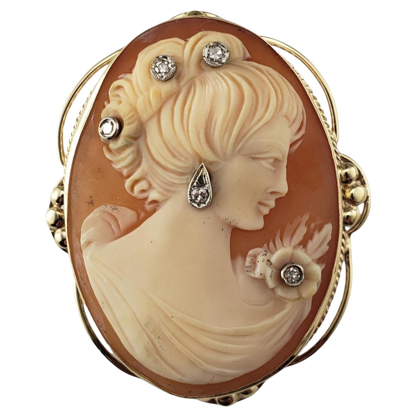 14 Karat Yellow Gold and Diamond Cameo Brooch/Pendant #21403
