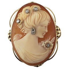 Vintage 14 Karat Yellow Gold and Diamond Cameo Brooch/Pendant #21403