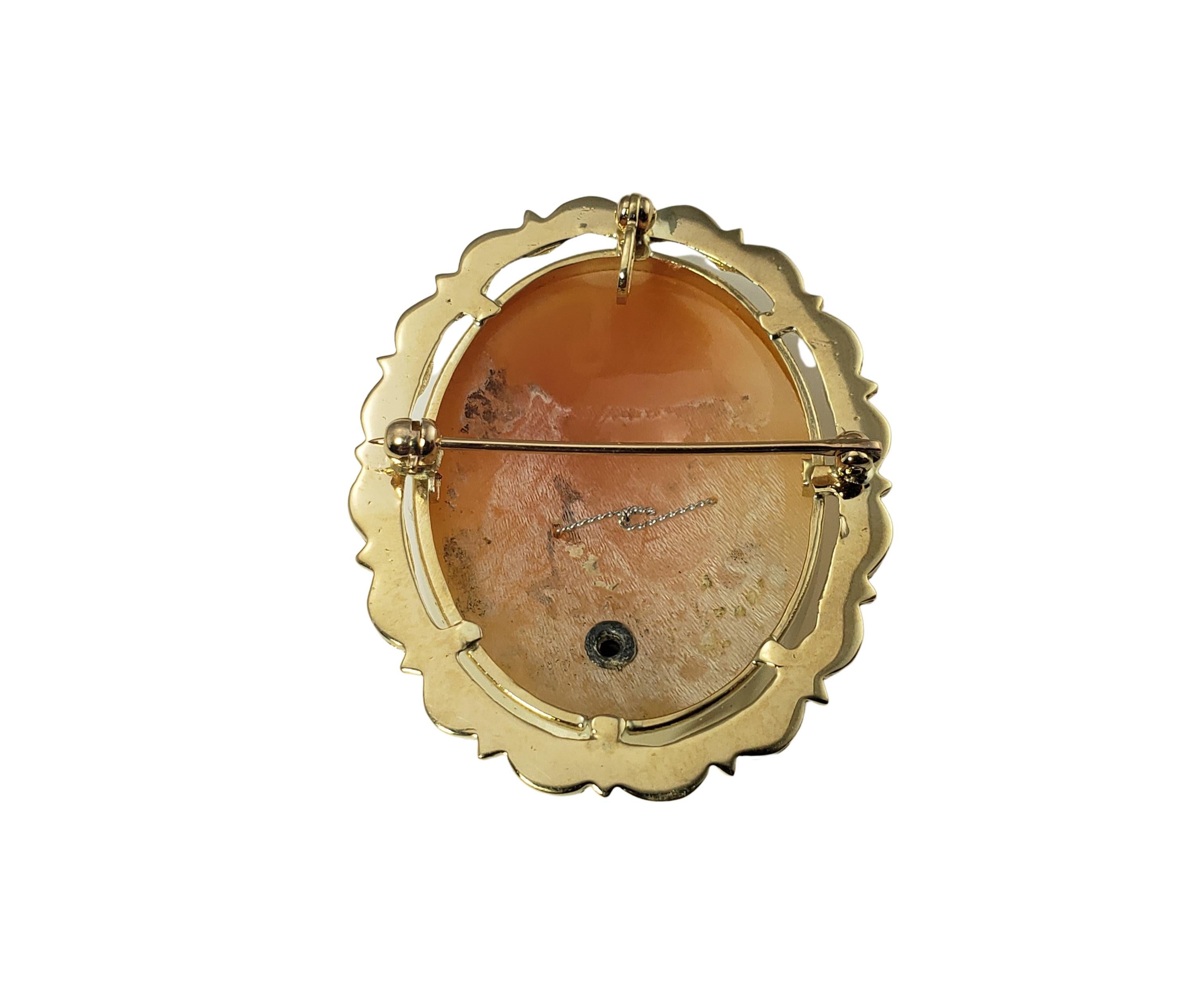 Women's 14 Karat Yellow Gold and Diamond Cameo Brooch / Pendant For Sale