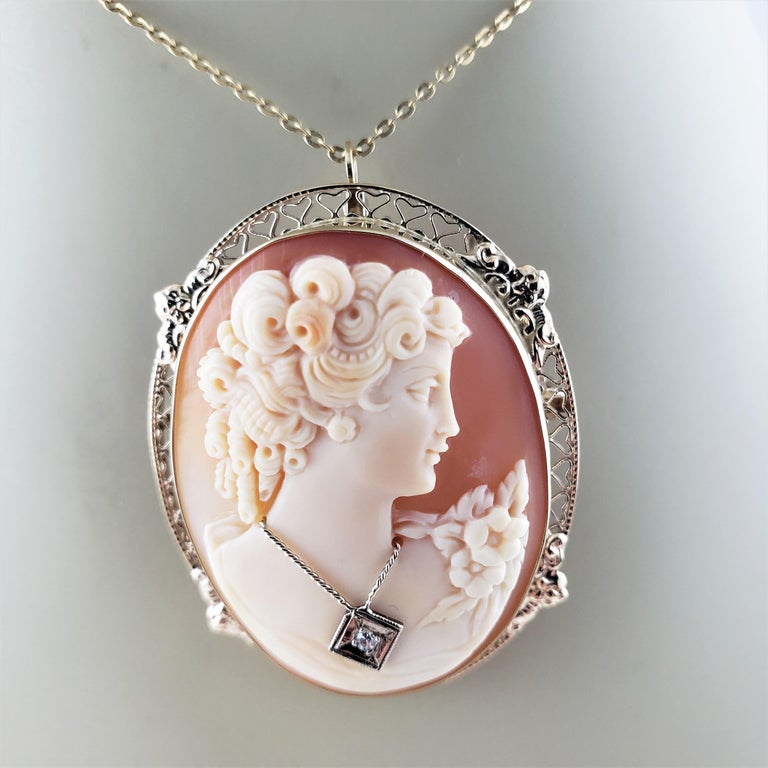 14 Karat Yellow Gold and Diamond Cameo Brooch/Pendant at 1stDibs