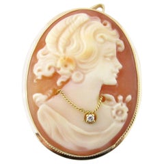 14 Karat Yellow Gold and Diamond Cameo Pendant 14 Karat Yellow Gold and Diamond Cameo Pendant