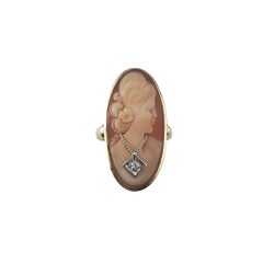 14 Karat Yellow Gold and Diamond Cameo Ring Size 8.5 #20749